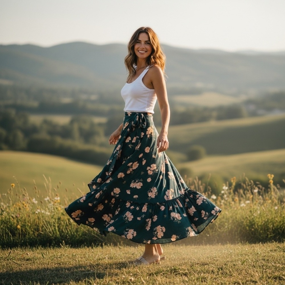 Christy Dawn Deadstock Floral Wrap Maxi Skirt XS/S Made in USA Cottagecore